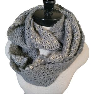 Cozy Gray Crochet Infinity Scarf with Subtle Metallic Accents